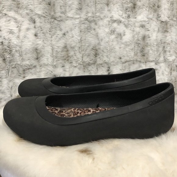 Crocs Lina Black Ballet Shoes w/Leopard Insoles size 7 - Picture 5 of 9